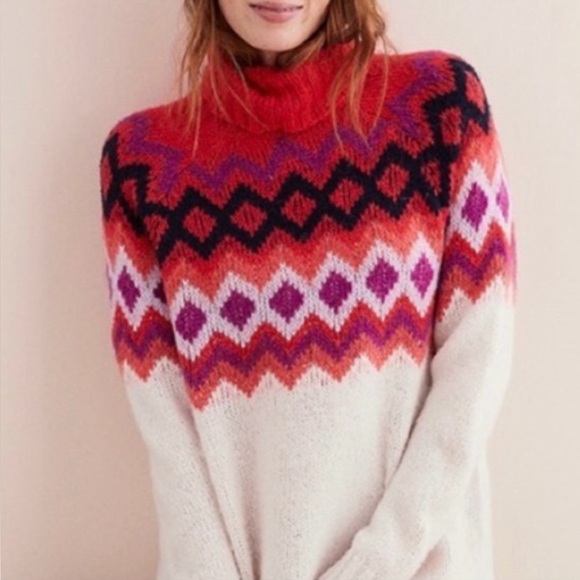 AERIE sweater fair isle turtleneck Sweater Pull over Chunky knit wool Womens XL - Picture 1 of 9